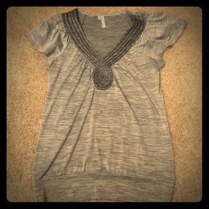 Silver & black top with flutter sleeves